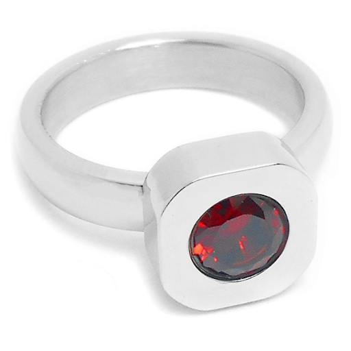Anillo cuadrado con cristal facetado rojo de acero quirúrgico
