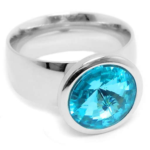 Anillo cono con piedra facetada en punta turquesa de acero quirúrgico