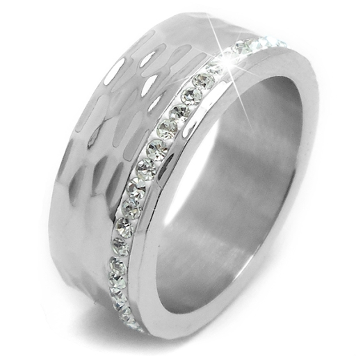 Anillo tramado con cubics blancos de acero quirúrgico