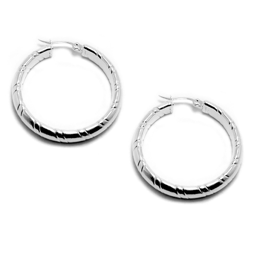 PACK de 6 pares de Aros argolla tramada 35mm de acero blanco