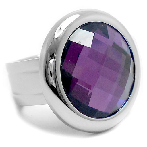 Anillo grueso con piedra facetada violeta de acero quirúrgico