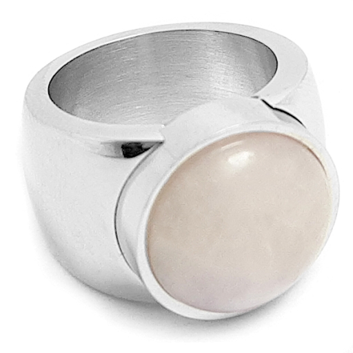 Anillo con piedra cuarzo rosa de acero quirúrgico