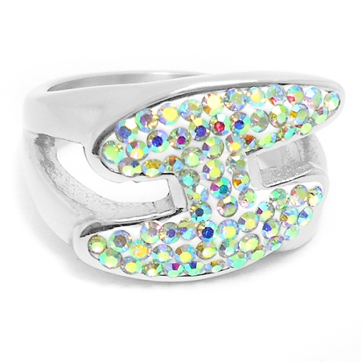 Anillo tramado con cubics tornasol de acero quirúrgico