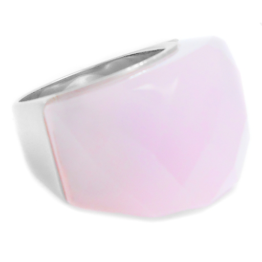 Anillo piedra facetada gruesa rosa opaco de acero quirúrgico