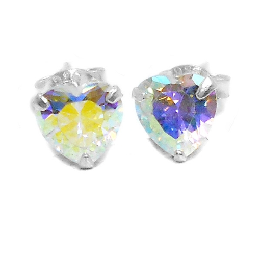 Aros de Plata cubic corazón engarzado tornasol 5mm