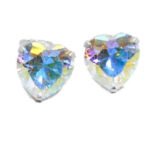 Aros de Plata cubic corazón engarzado tornasol 8mm