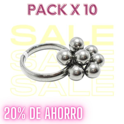 PACK X 10 Anillos de la abundancia con bolitas 6mm de acero quirúrgico