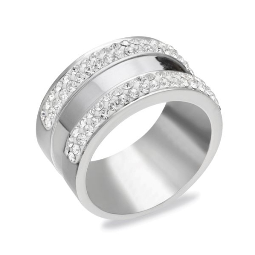 Anillo doble linea con cubics blancos de acero quirúrgico