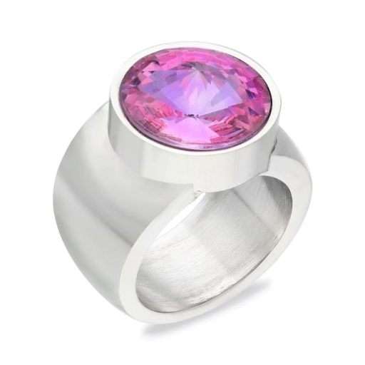 Anillo piedra facetada lila de acero quirúrgico