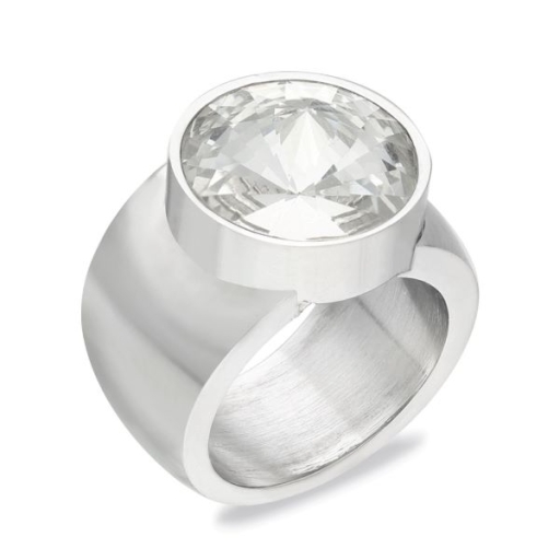 Anillo con piedra facetada trasparente de acero quirúrgico