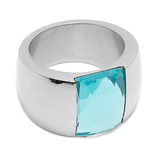 Anillo piedra facetada celeste de acero quirúrgico
