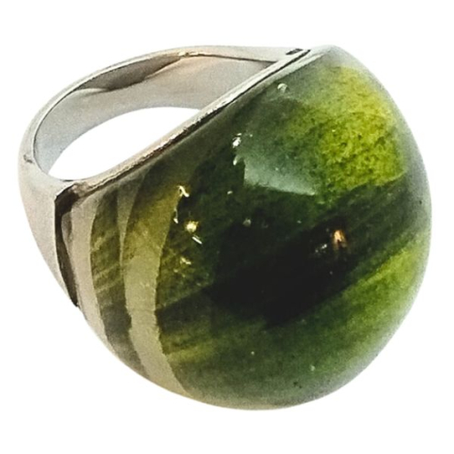 Anillo Piedra Ovalada Grande Verde de Acero Quirúrgico