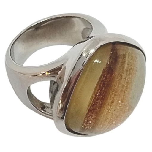 Anillo Piedra Cuadrada Dorada de Acero Quirúrgico