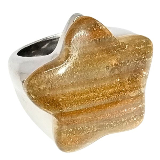 Anillo Piedra Estrella Dorada de Acero Quirúrgico