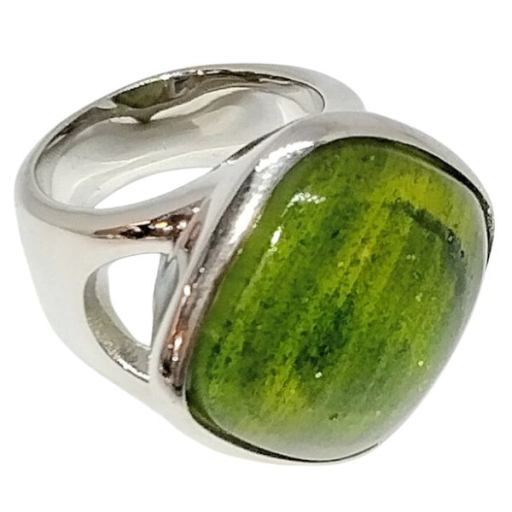 Anillo Piedra Cuadrada Verde de Acero Quirúrgico