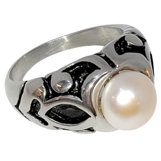 Anillo Perla Esmaltado de Acero Quirúrgico