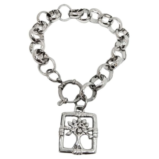 Pulsera rolo 12mm x 21cm con cierre marinero y Dije Árbol de la vida calado Alt: 22mm de acero quirúrgico
