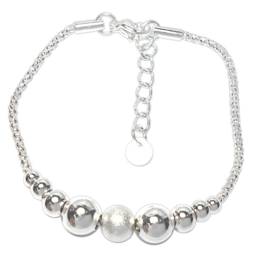 Pulsera popcorn con bolitas lisas y arenadas de acero blanco 17-20CM