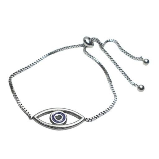 Pulsera veneciana ajustable con bolitas y dije Ojo turco esmaltado de acero quirúrgico