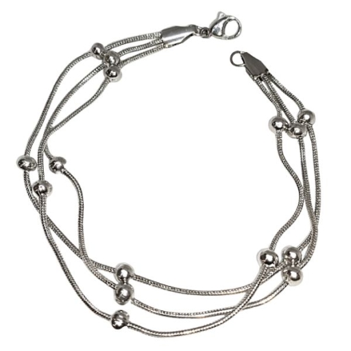 Pulsera Cola de Ratón Triple con bolitas 19cm de Acero quirúrgico