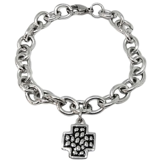 Pulsera Espejito 9mm x 18.5cm con Dije Cruz del Equilibrio esmaltada Alt. 18mm de acero quirúrgico