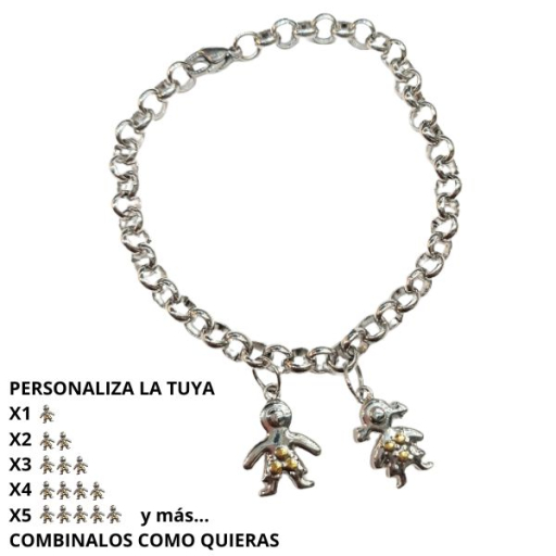 Pulsera Rolo 6mm x 20cm con Dijes Nenes y/o Nenas c/dorado Personalizable de Acero Quirúrgico