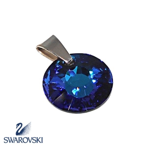 Dije Circulo Sol Azul de cristal Swarovski Genuino con drop de Plata Alt: 16mm incl. drop