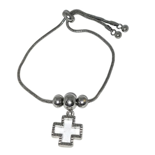 Pulsera Cola de Ráton Ajustable con Bolitas y Dije Cruz del Equilibrio de Acero Quirúrgico