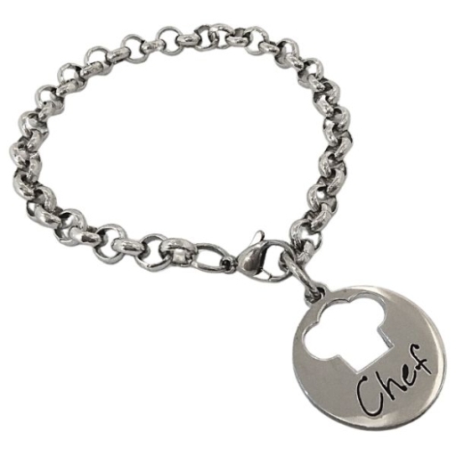 Pulsera Rolo 6mm 18.5cm con dije Chef de Acero Quirúrgico