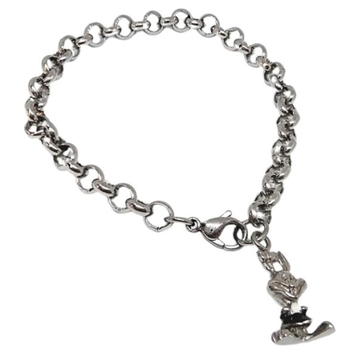 Pulsera Rolo 6mm 18.5cm con dije Conejita esmaltado de Acero Quirúrgico