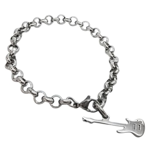 Pulsera Rolo 6mm 18.5cm con dije Guitarra de Acero Quirúrgico