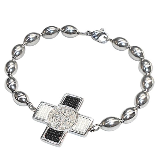 Pulsera San Benito con microperlas de acero quirúrgico 