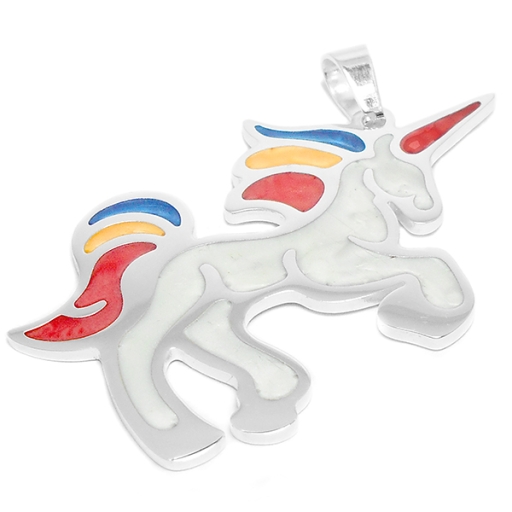Dije unicornio esmaltado colores de acero blanco
