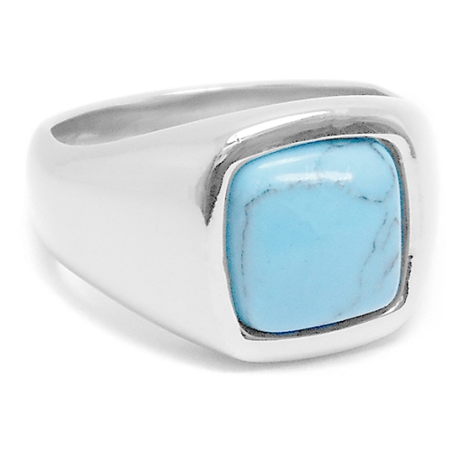Anillo con piedra howlita celeste cuadrada de acero quirúrgico