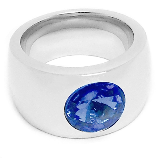 Anillo grueso con piedra facetada azul de acero quirúrgico