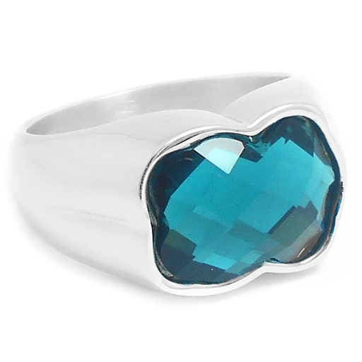 Anillo con piedra facetada verde de acero quirúrgico