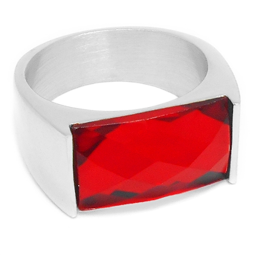 Anillo con cristal facetado rectangular roja de acero quirúrgico
