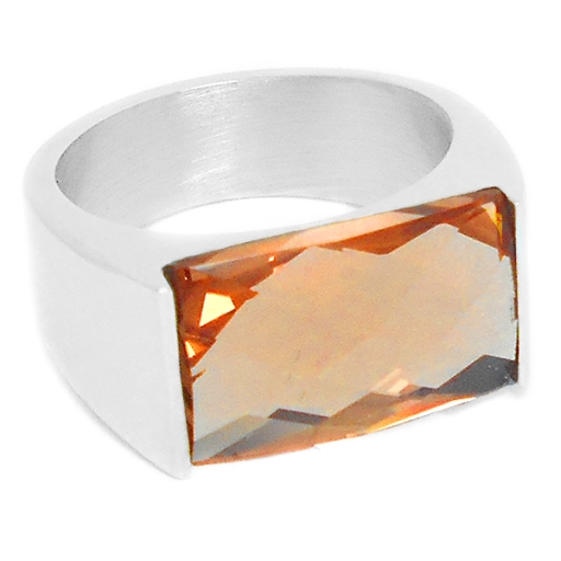Anillo con cristal facetado rectangular ámbar de acero quirúrgico