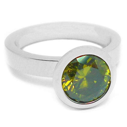 Anillo con piedra facetada verde 10mm de acero quirúrgico