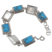 Pulsera de Plata 925 cuadros reversibles con nacar y turquesa