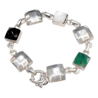 Pulsera de Plata 925 cuadros con nacar y piedras