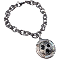 Pulsera Espejito 8mm x 20cm c/dije Nácar y Esmalte negro de Acero Quirúrgico