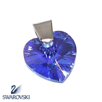Dije Corazoncito Azul de cristal Swarovski Genuino con drop de Plata Alt: 14mm incl. drop
