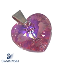 Dije Corazón Rosa de cristal Swarovski Genuino con drop de Plata Alt: 17mm incl. drop