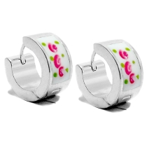 PACK x6 Aros cubanos esmaltados con flores de acero blanco
