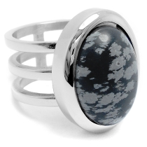 Anillo triple con piedra obsidiana negra ovalada de acero quirúrgico