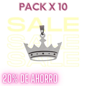 PACK de 10 Dijes corona calado de acero quirúrgico Alt: 34mm incl. drop