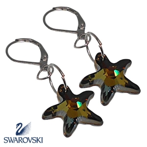 Aros Estrella de Mar Tornasolados de cristal Swarovski Genuino con Brisura de acero quirúrgico Alt: 40mm incl. brisura
