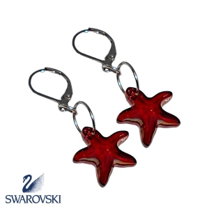 Aros Estrella de Mar Naranja de cristal Swarovski Genuino con Brisura de acero quirúrgico Alt: 40mm incl. brisura