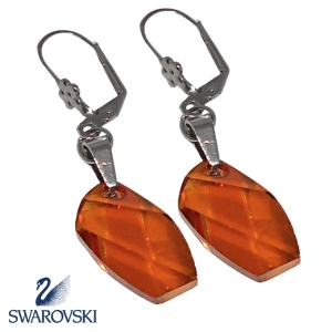 Aros Piedra Naranja de cristal Swarovski Genuino con Brisura de acero quirúrgico Alt: 50mm incl. brisura